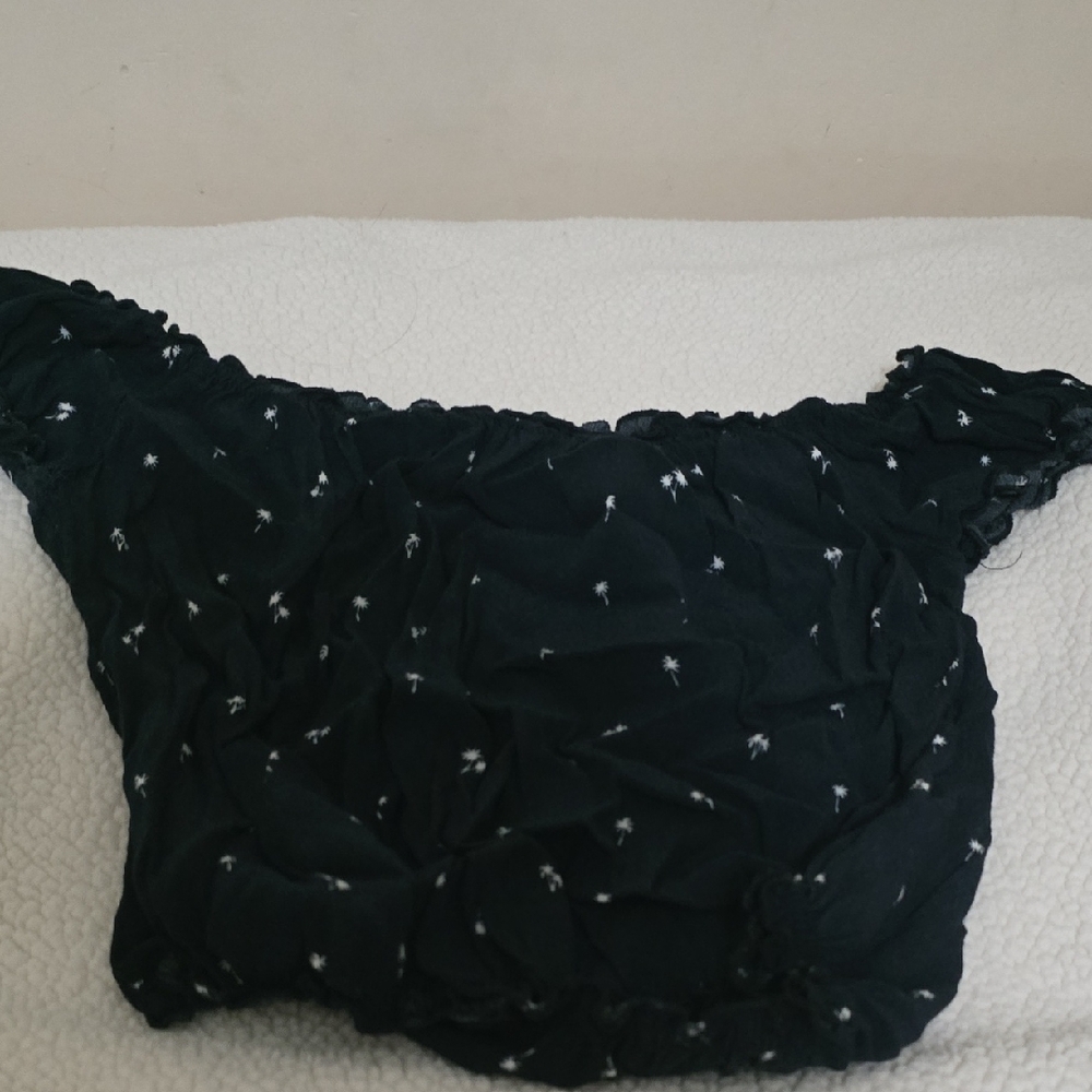 Brandy Melville Black and White Ruched Embellished Blouse